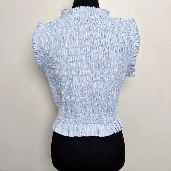 Label Ritu Kumar Womens  Medium Blue Pink Smocked Crop Top - Picture 3 of 11